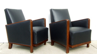 Black leather armchairs. Art Deco.