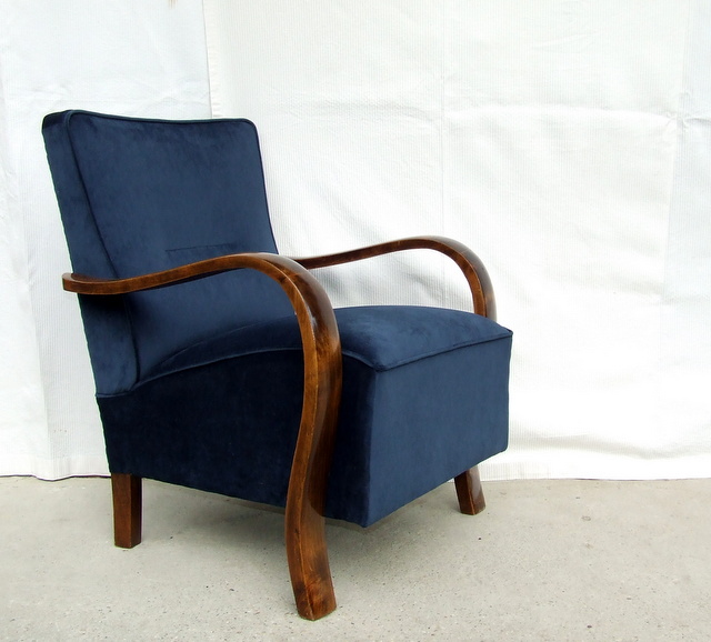 Art Deco Armchair. Blue Velvet.